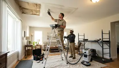 Ceiling water damage repair for Toledo, OH homes with stained drywall and moisture cleanup