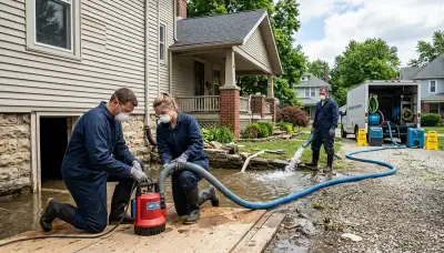 Water damage restoration team in Toledo, OH inspecting storm damage and cleanup site